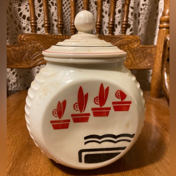 Fire King Other - Fire King Red and White Vitrock Canister Grease Pot Jar